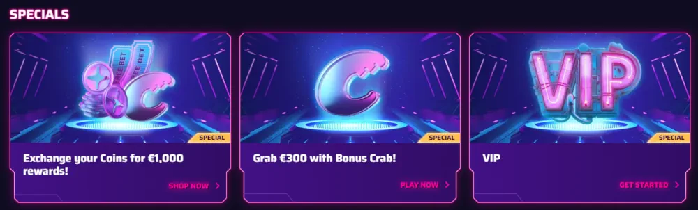 Sezione offerte di Roby Casino con scambi di monete e premi VIP